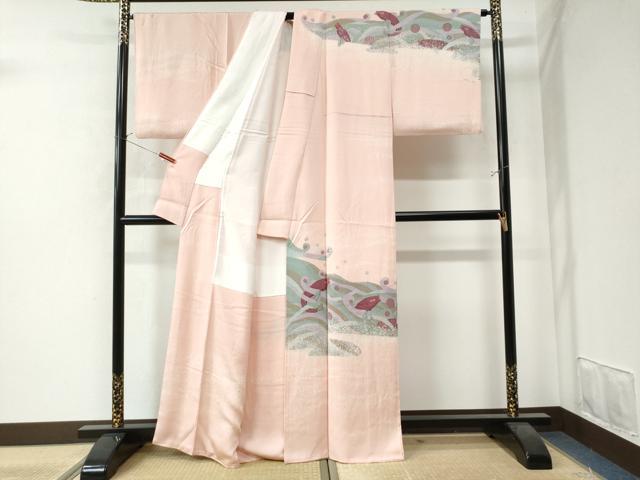 平和屋着物●訪問着　作家物　立波魚文　たたき染め　正絹　逸品　CAAW7455yc
