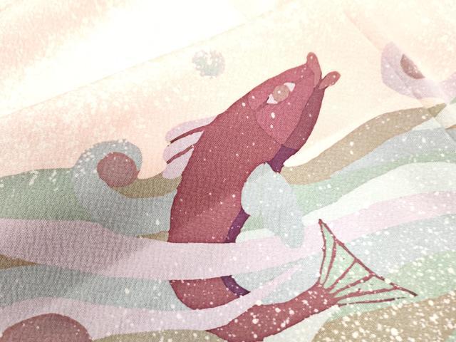 平和屋着物●訪問着　作家物　立波魚文　たたき染め　正絹　逸品　CAAW7455yc