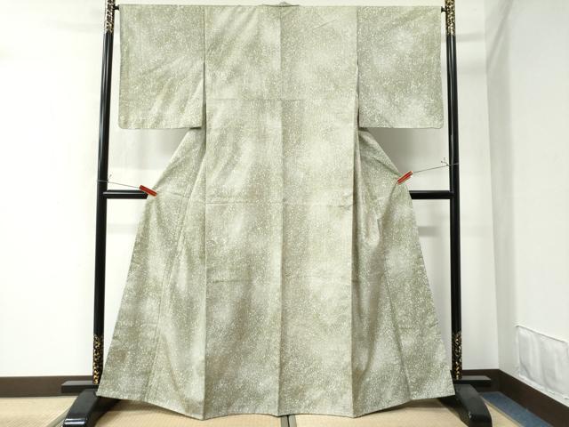 平和屋着物●上質な紬 舞葉文 たたき染め 正絹 逸品 未使用 CAAW7461yc