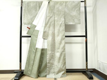 平和屋着物●上質な紬 舞葉文 たたき染め 正絹 逸品 未使用 CAAW7461yc