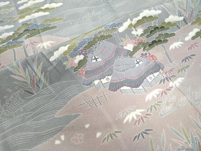 平和屋着物●訪問着 友禅 作家物 浜松風景文 暈し染め 正絹 逸品 CAAW7463yc