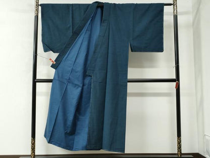 平和屋着物●男性　紬　髭紬羽織セット　色無地　濃藍色　証紙付き　正絹　逸品　未使用　CAAW7465yc