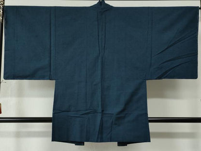 平和屋着物●男性　紬　髭紬羽織セット　色無地　濃藍色　証紙付き　正絹　逸品　未使用　CAAW7465yc