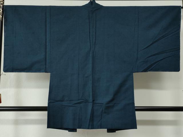 平和屋着物●男性　紬　髭紬羽織セット　色無地　濃藍色　証紙付き　正絹　逸品　未使用　CAAW7465yc