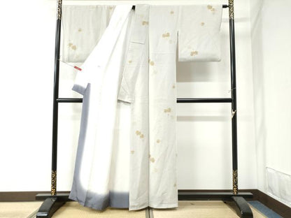 平和屋着物●上質な小紋　葵　草花文　灰青色地　正絹　逸品　CAAW7468yc
