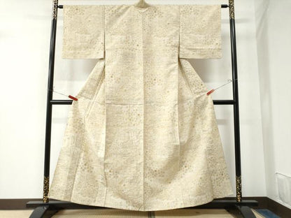 平和屋着物▽上質な紬　単衣　渡り橋風景草花文　正絹　逸品　CAAW7486yc