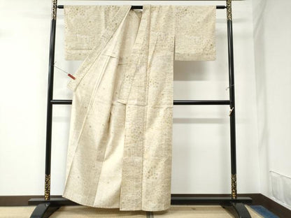 平和屋着物▽上質な紬　単衣　渡り橋風景草花文　正絹　逸品　CAAW7486yc
