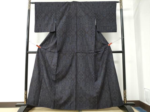 平和屋着物▽本場結城紬 重要無形文化財 単衣 80亀甲 飛び亀甲柄 草花文 正絹 逸品 CAAW7487yc