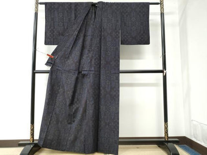 平和屋着物▽本場結城紬 重要無形文化財 単衣 80亀甲 飛び亀甲柄 草花文 正絹 逸品 CAAW7487yc