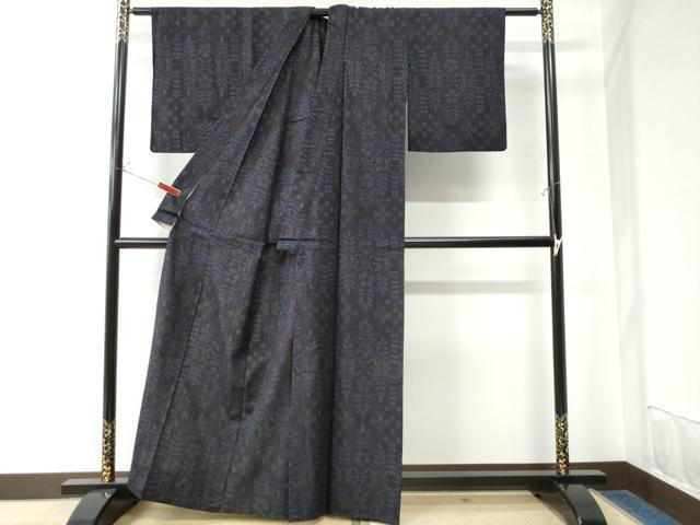 平和屋着物▽本場結城紬 重要無形文化財 単衣 80亀甲 飛び亀甲柄 草花文 正絹 逸品 CAAW7487yc