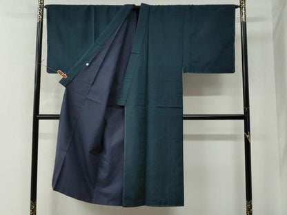 平和屋着物●男性　紬　アンサンブル　色無地　留紺色　正絹　逸品　未使用　CAAW7498yc