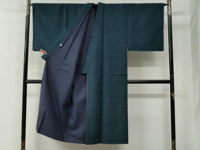 平和屋着物●男性　紬　アンサンブル　色無地　留紺色　正絹　逸品　未使用　CAAW7498yc
