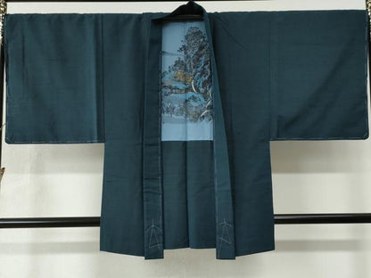 平和屋着物●男性　紬　アンサンブル　色無地　留紺色　正絹　逸品　未使用　CAAW7498yc