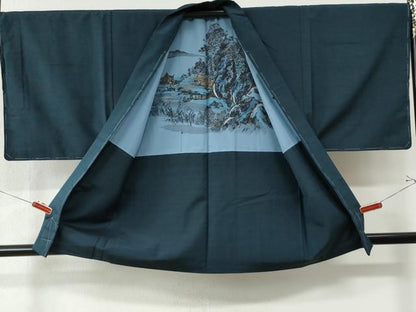 平和屋着物●男性　紬　アンサンブル　色無地　留紺色　正絹　逸品　未使用　CAAW7498yc