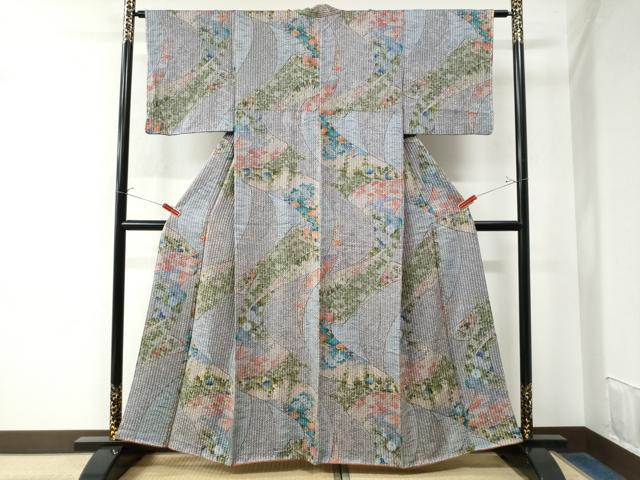 平和屋着物●上質な小紋 絞り 草花文 正絹 逸品 CAAW7502yc
