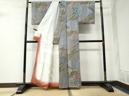 平和屋着物●上質な小紋 絞り 草花文 正絹 逸品 CAAW7502yc