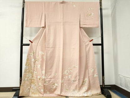 平和屋着物●訪問着　駒刺繍　扇面地紙流水花文　暈し染め　金彩　正絹　逸品　CAAW7517yc