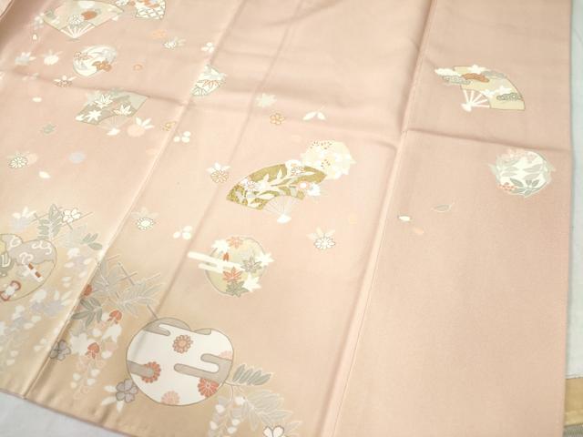 平和屋着物●訪問着　駒刺繍　扇面地紙流水花文　暈し染め　金彩　正絹　逸品　CAAW7517yc
