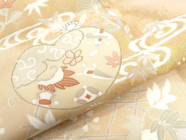 平和屋着物●訪問着　駒刺繍　扇面地紙流水花文　暈し染め　金彩　正絹　逸品　CAAW7517yc