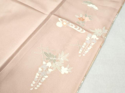 平和屋着物●訪問着　駒刺繍　扇面地紙流水花文　暈し染め　金彩　正絹　逸品　CAAW7517yc
