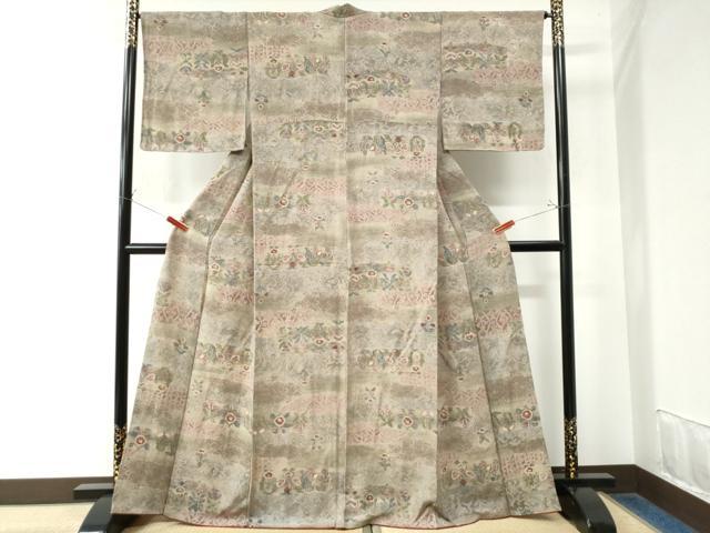 平和屋着物●上質な小紋　霞吉祥草花文　鬼しぼ縮緬　正絹　逸品　未使用　CAAW7519yc