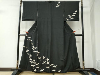 平和屋着物●訪問着　飛鶴文　黒地　正絹　逸品　CAAW7529yc