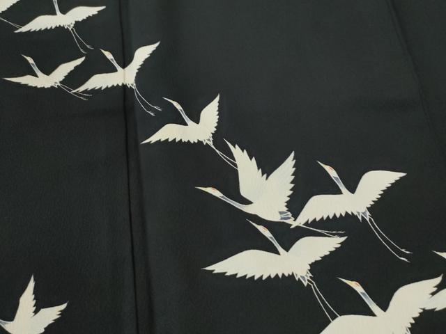 平和屋着物●訪問着　飛鶴文　黒地　正絹　逸品　CAAW7529yc