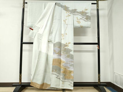 平和屋着物●訪問着 絞り 道長枝花文 金銀彩 正絹 逸品 CAAW7530yc