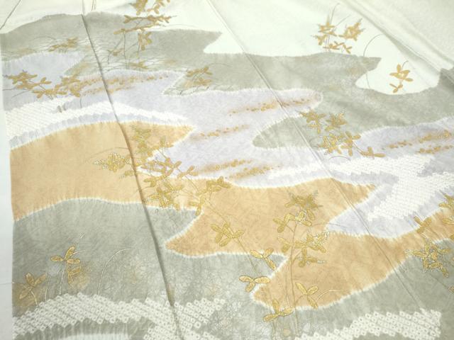 平和屋着物●訪問着 絞り 道長枝花文 金銀彩 正絹 逸品 CAAW7530yc