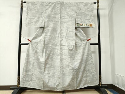 平和屋着物●結城紬　100亀甲　エ霞草花文　証紙付き　正絹　逸品　未使用　CAAW7537yc