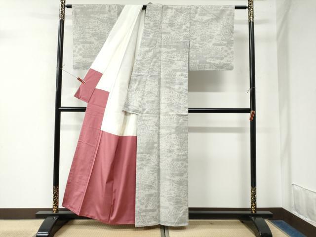 平和屋着物●結城紬　100亀甲　エ霞草花文　証紙付き　正絹　逸品　未使用　CAAW7537yc