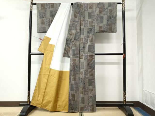 平和屋着物●本場大島紬　9マルキ　短冊重ね吉祥花文　正絹　逸品　未使用　CAAW7541yc