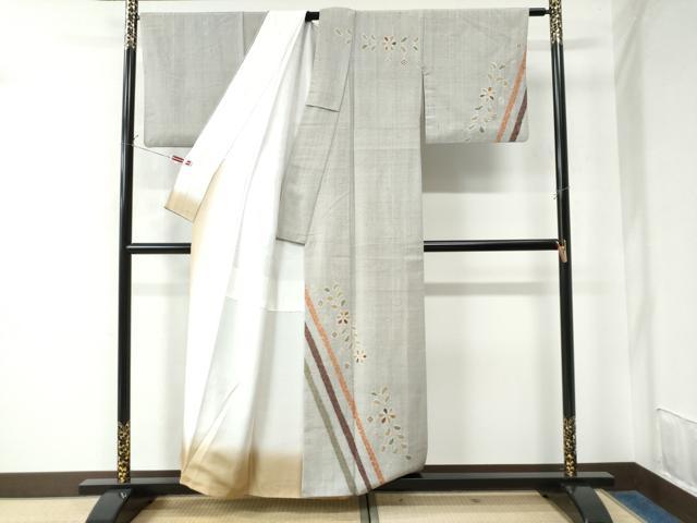 平和屋着物●訪問着 紬地 絞り 舞花吉祥文 正絹 逸品 CAAW7548yc