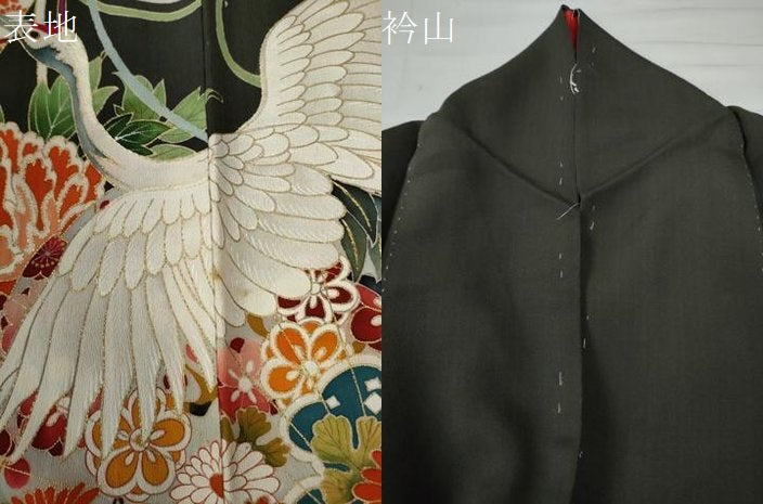 平和屋着物●アンティーク　大正ロマン　黒留袖　駒刺繍　飛鶴檜扇牡丹吉祥花文　金彩　正絹　逸品　CAAW7591yc