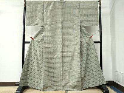 平和屋着物●花織　紬　ミンサー柄　格子吉祥文　正絹　逸品　CAAW7594yc