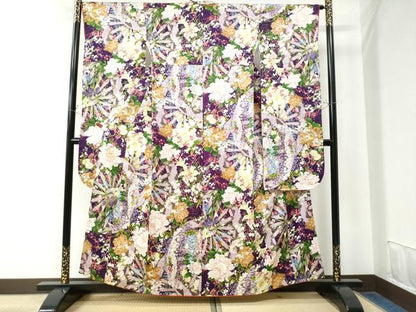 平和屋着物●豪華振袖　駒刺繍　源氏車牡丹花文　金彩　正絹　逸品　CAAW7601yc