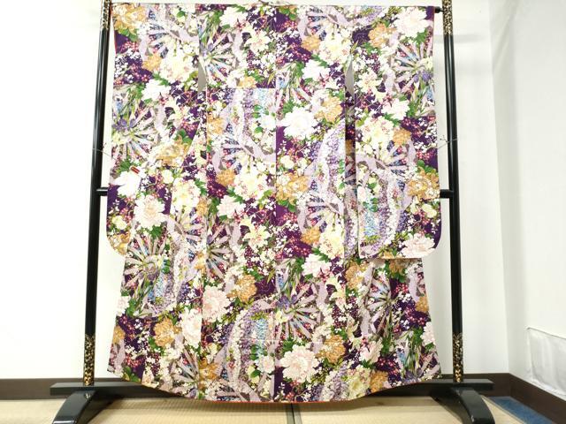 平和屋着物●豪華振袖　駒刺繍　源氏車牡丹花文　金彩　正絹　逸品　CAAW7601yc