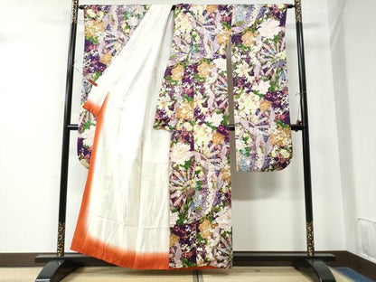 平和屋着物●豪華振袖　駒刺繍　源氏車牡丹花文　金彩　正絹　逸品　CAAW7601yc