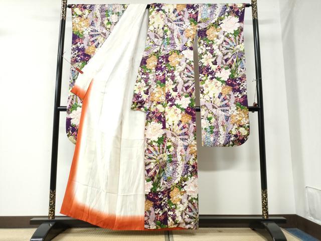 平和屋着物●豪華振袖　駒刺繍　源氏車牡丹花文　金彩　正絹　逸品　CAAW7601yc