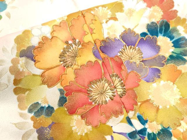 平和屋着物●豪華振袖　駒刺繍　花丸文　暈し染め　金彩　正絹　逸品　CAAW7603yc