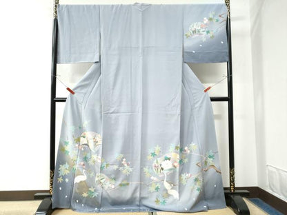 平和屋着物●訪問着 流水鶴枝花文 暈し染め 金彩 正絹 逸品 未使用 CAAW7634yc