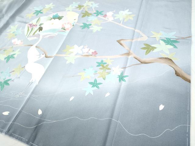 平和屋着物●訪問着 流水鶴枝花文 暈し染め 金彩 正絹 逸品 未使用 CAAW7634yc