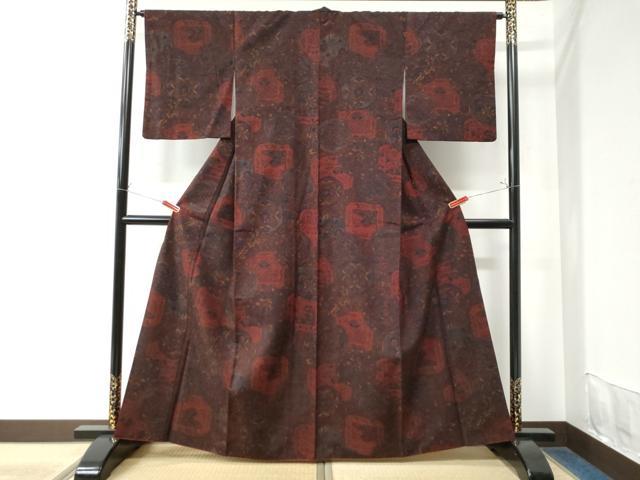 平和屋着物●上質な小紋 紬地 更紗吉祥花文 正絹 逸品 CAAW7651yc