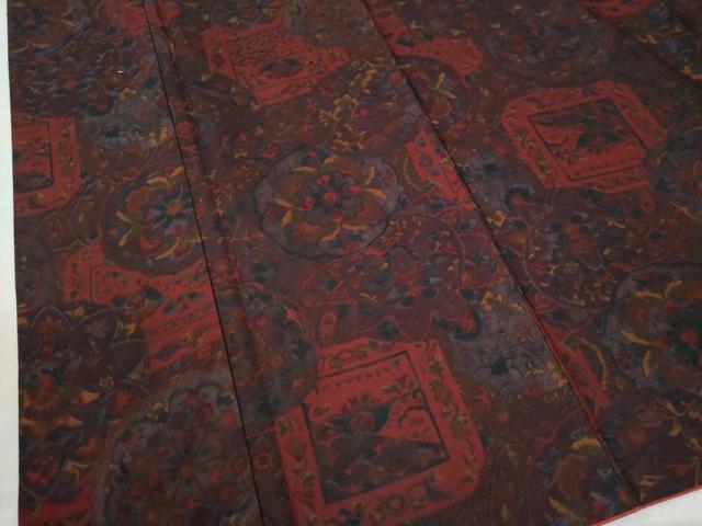 平和屋着物●上質な小紋 紬地 更紗吉祥花文 正絹 逸品 CAAW7651yc