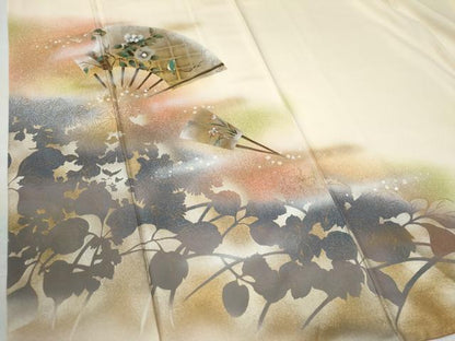 平和屋着物●訪問着 扇面草花文 暈し染め 金彩 正絹 逸品 CAAW7657yc