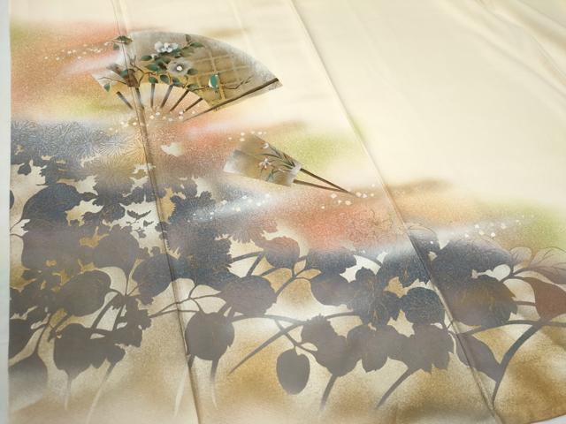 平和屋着物●訪問着 扇面草花文 暈し染め 金彩 正絹 逸品 CAAW7657yc