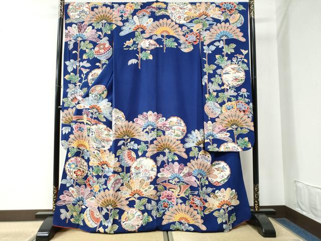 平和屋着物●豪華振袖　紅型　飛鶴雪輪風景毬裏菊花唐草文　正絹　逸品　CAAW7701yc