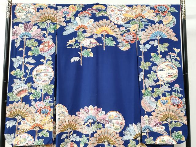 平和屋着物●豪華振袖　紅型　飛鶴雪輪風景毬裏菊花唐草文　正絹　逸品　CAAW7701yc