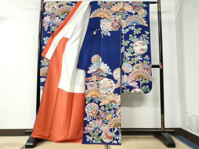平和屋着物●豪華振袖　紅型　飛鶴雪輪風景毬裏菊花唐草文　正絹　逸品　CAAW7701yc