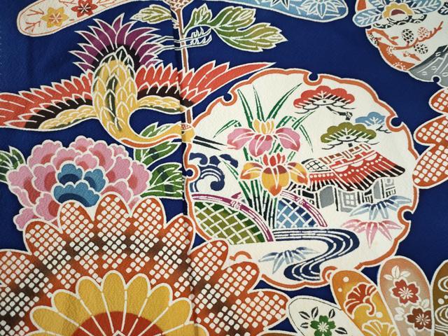 平和屋着物●豪華振袖　紅型　飛鶴雪輪風景毬裏菊花唐草文　正絹　逸品　CAAW7701yc